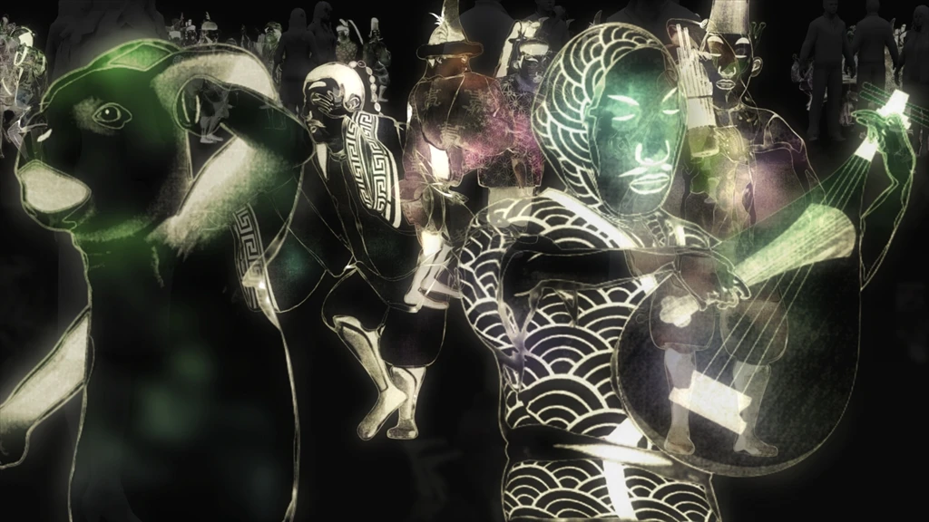 A closer look at the rabbit and a man playing an instrument (Photo: TeamLab)