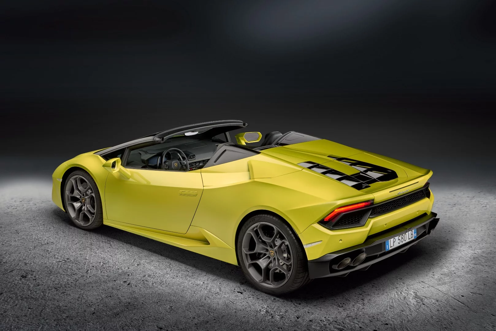 The Huracan LP580-2 Spyder is rear-drive, which makes it a bit less secure but a lot more fun than the four-wheel drive model