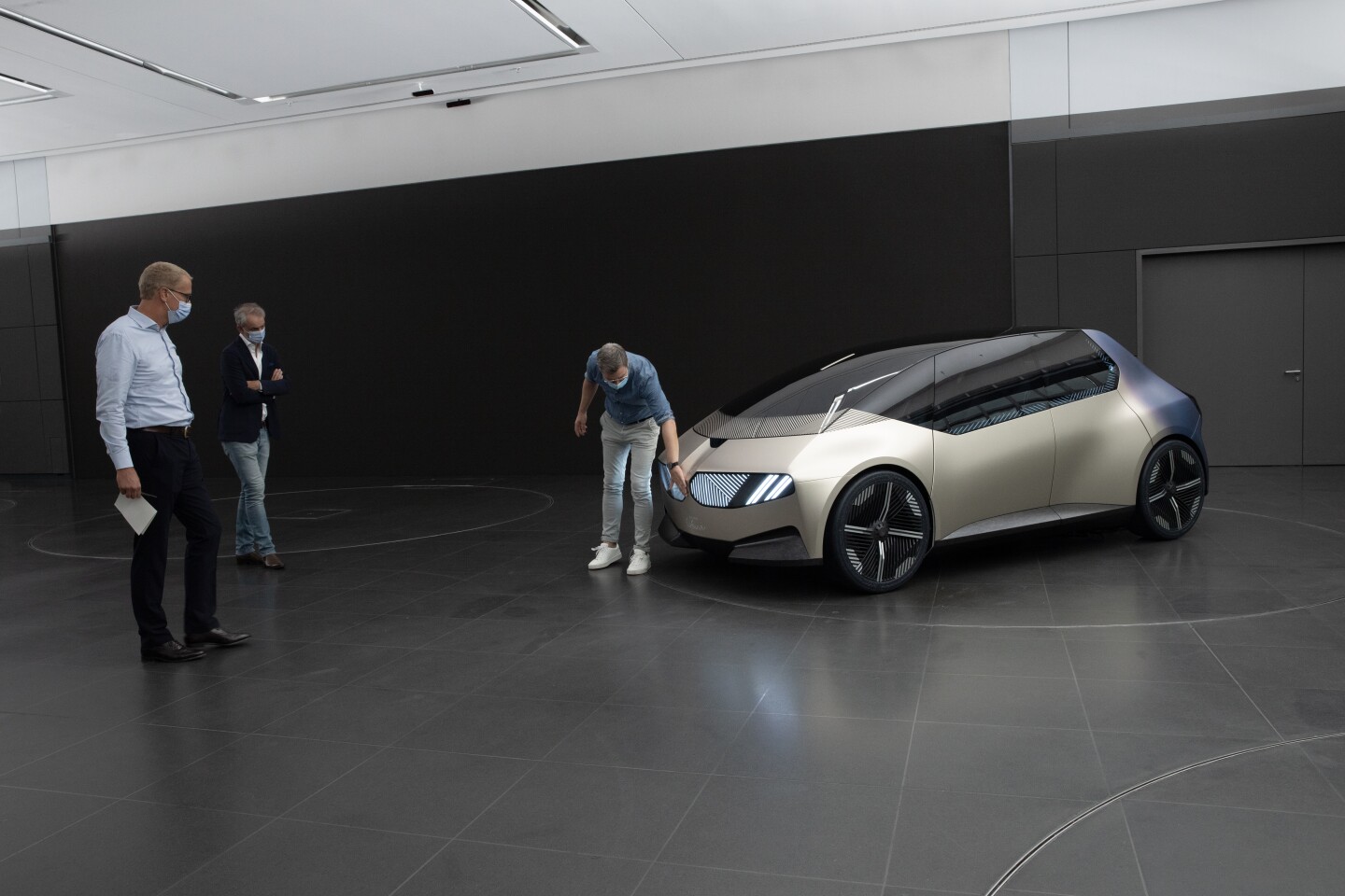 The physical BMW i Vision Circular mock-up is made ready for the show