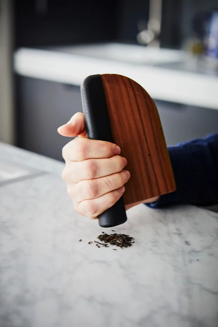 Conveniently, the butt of the Knife's cast-iron handle can also be used as a pestle to grind salt, pepper spices and nuts into dust