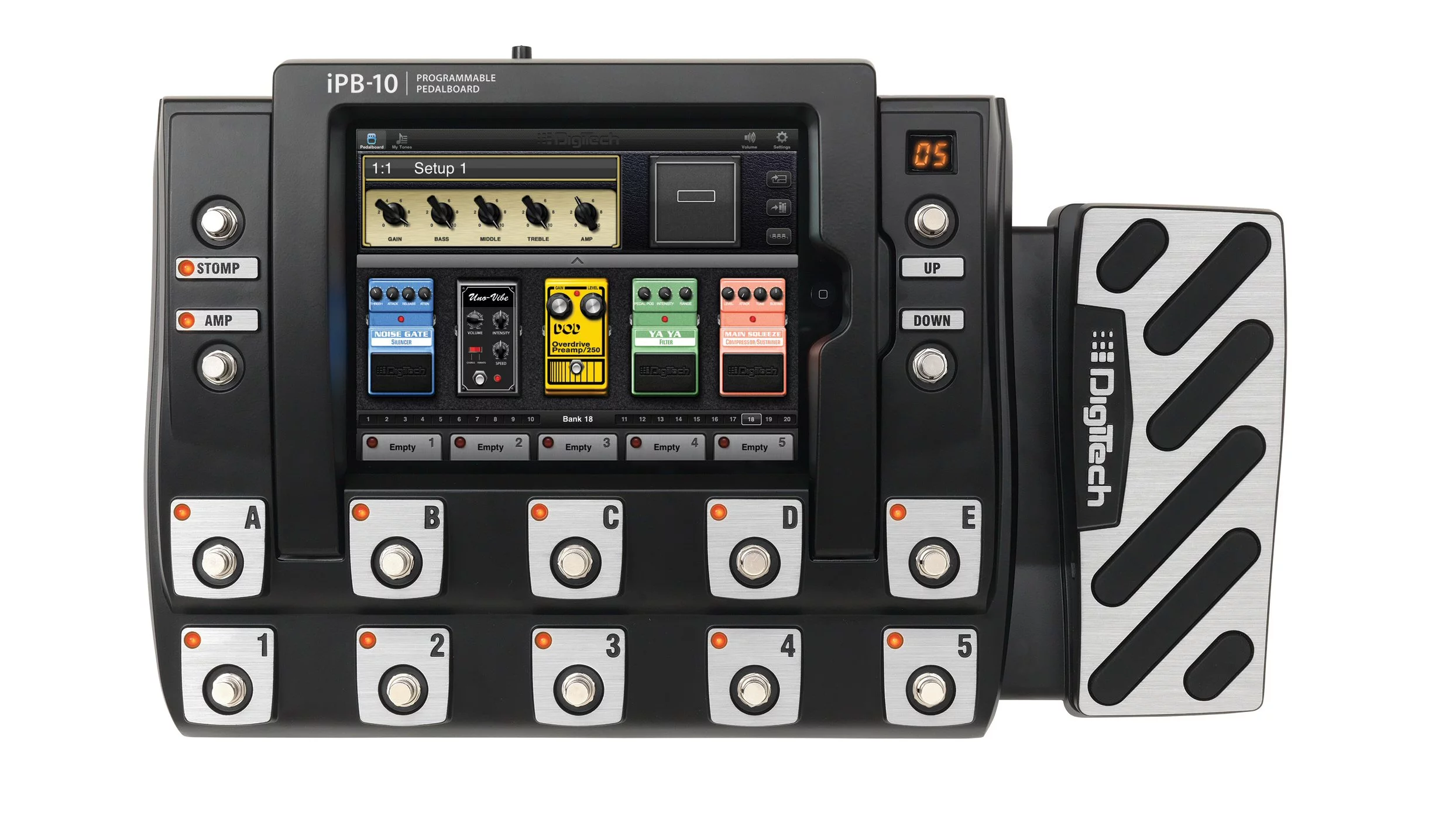 DigiTech has announced the iPB-10 Programmable Pedalboard - a multi-effects unit which uses the power of a docked iPad to design numerous effects chains and amp/cab combinations
