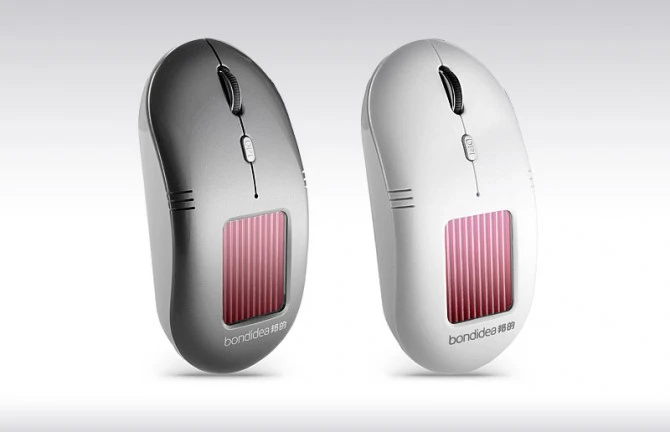 The N91 solar optical mouse from Bondidea features a built-in lithium battery charged by a PV panel on top of the peripheral, and an AAA-sized alkaline battery as backup