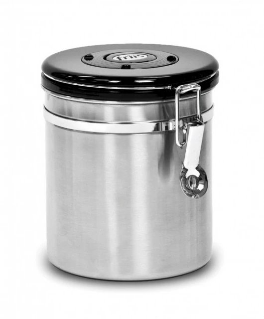 The Friis Coffee Savor canister with the special lid that vents CO2 gases which ruin good coffee beans (Photo: Business Wire)