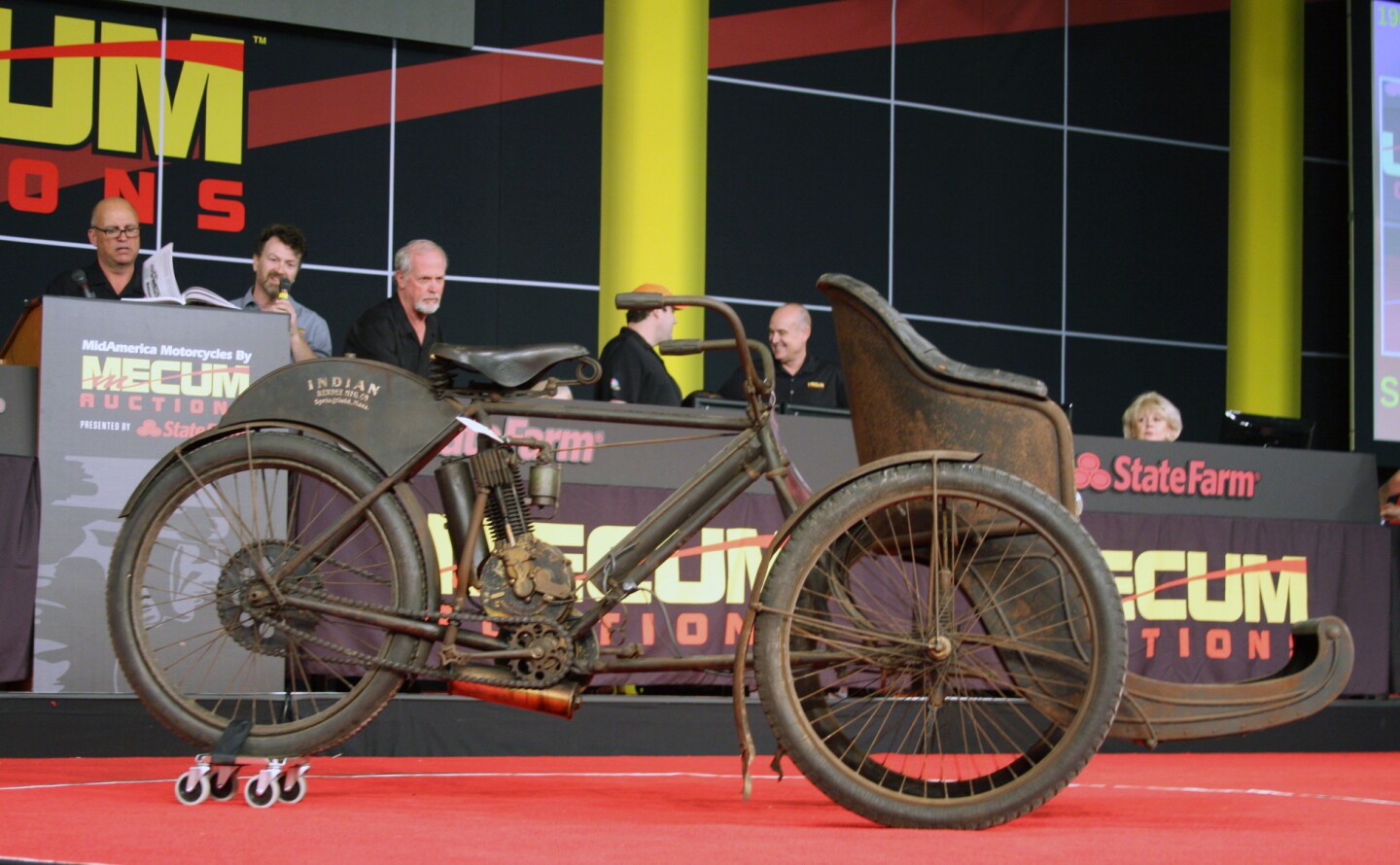 One of the true classics in the Cole collection, this 1907 Indian Tri-Car With Sedan Chair is for all intents, a chauffeured armchair. It was made in the period where personal transportation was still finding its way, and is possibly the only tri-car in the world from this period that retains its original chair and upholstery. Estimated to sell between $155,000 and $175,000, it fetched $181,500