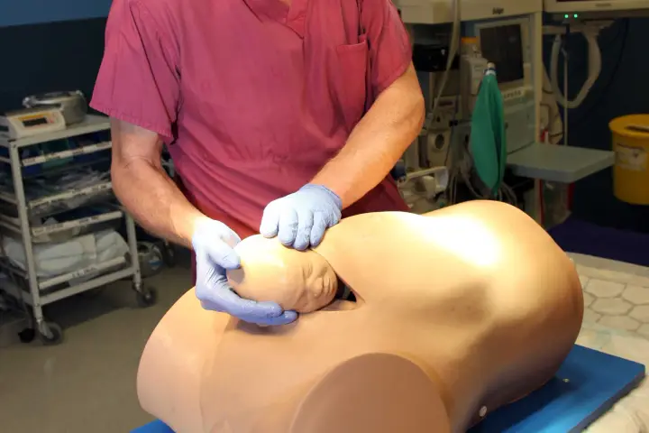 "Desperate Debra" is a caesarean section simulator that trains surgeons to deal with potentially life-threatening cases of fetal head impaction
