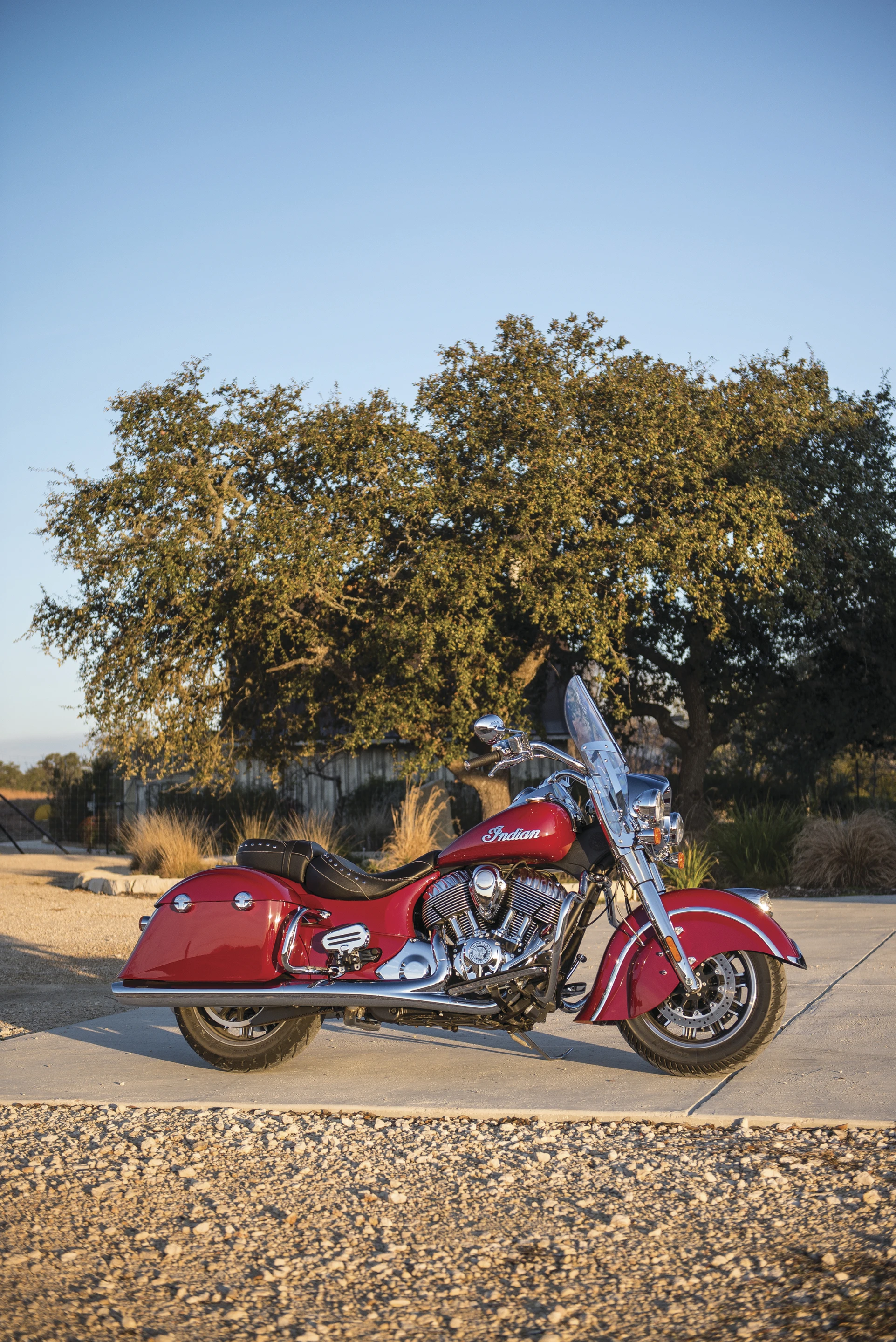 The Indian Springfield in full bagger mode with removable sidebags and windshield
