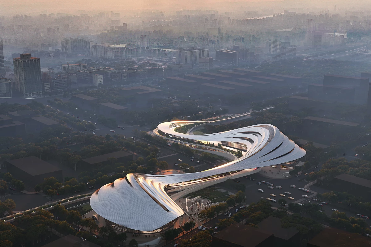 The Jinghe New City Culture & Art Centre's flowing form