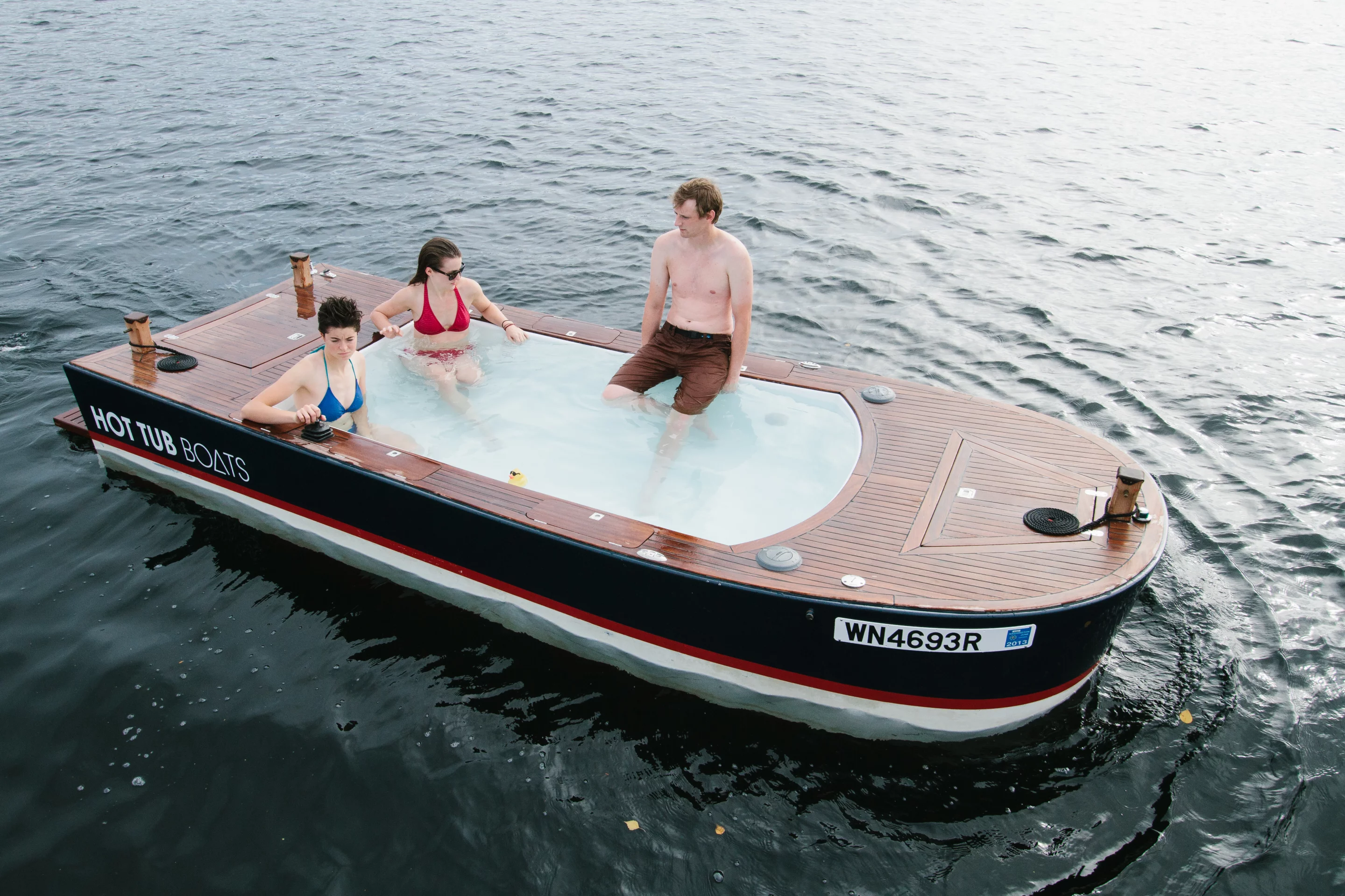 The Hot Tub Boat allows its passengers to soak while they cruise