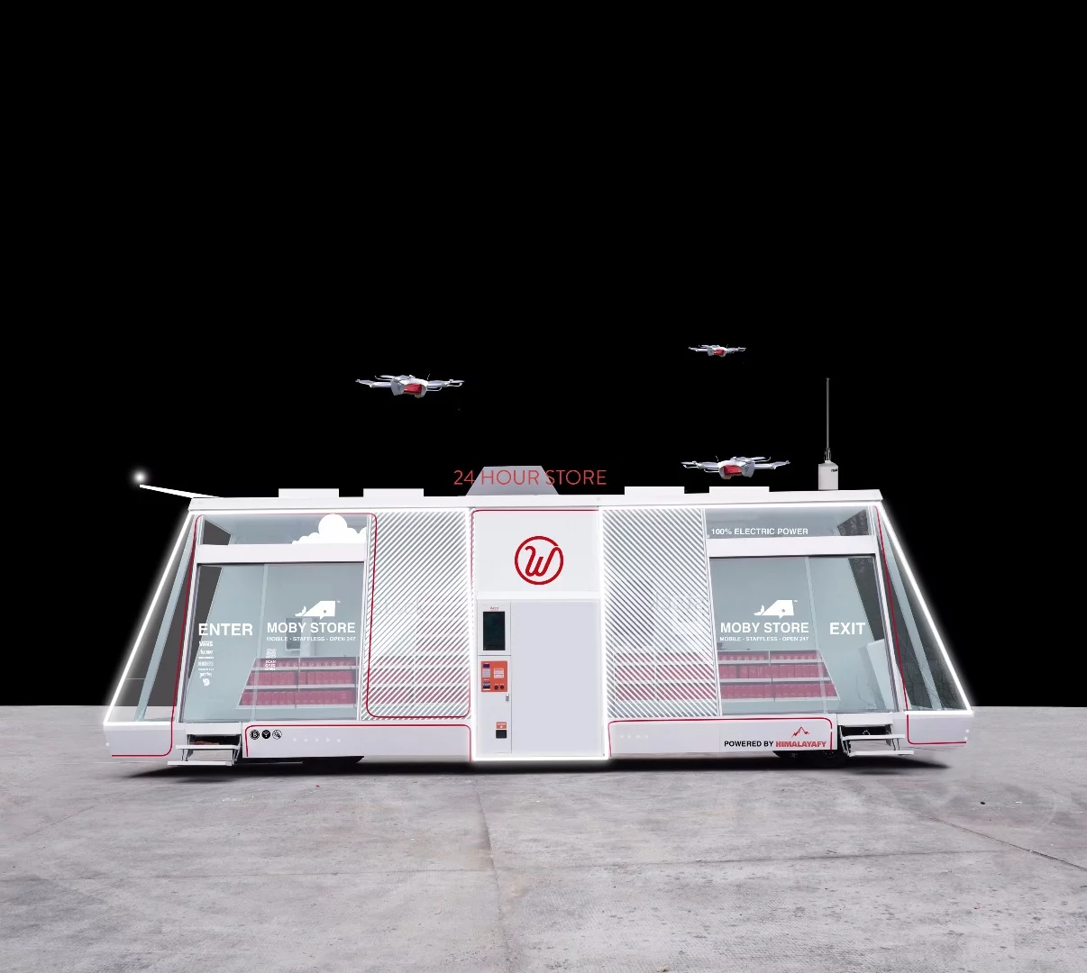 Moby stores will be equipped with up to four drones on their roof, designed to deliver parcels to customers, and will be able to move from place to place along designated routes throughout an area