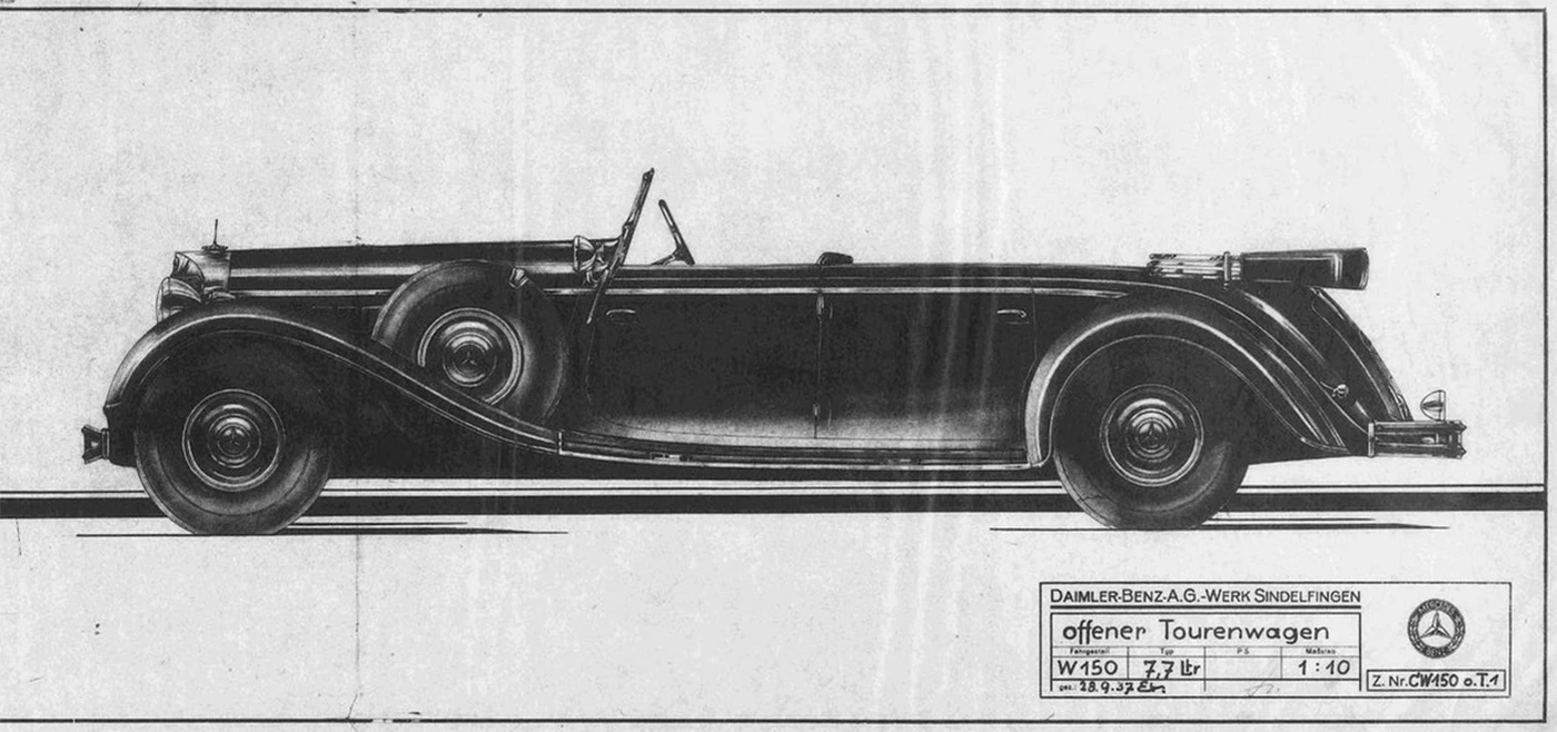 The original drawings for the Mercedes-Benz 770K Grosser Offener Tourenwagen as used by Sindelfingen