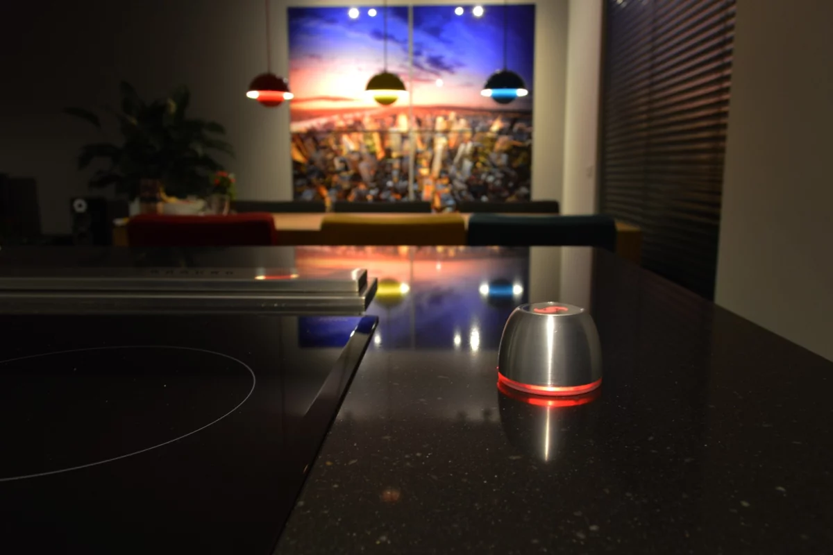 The smooth, dome-shaped Spin Remote offers seamless control that nestles in the palm of a hand