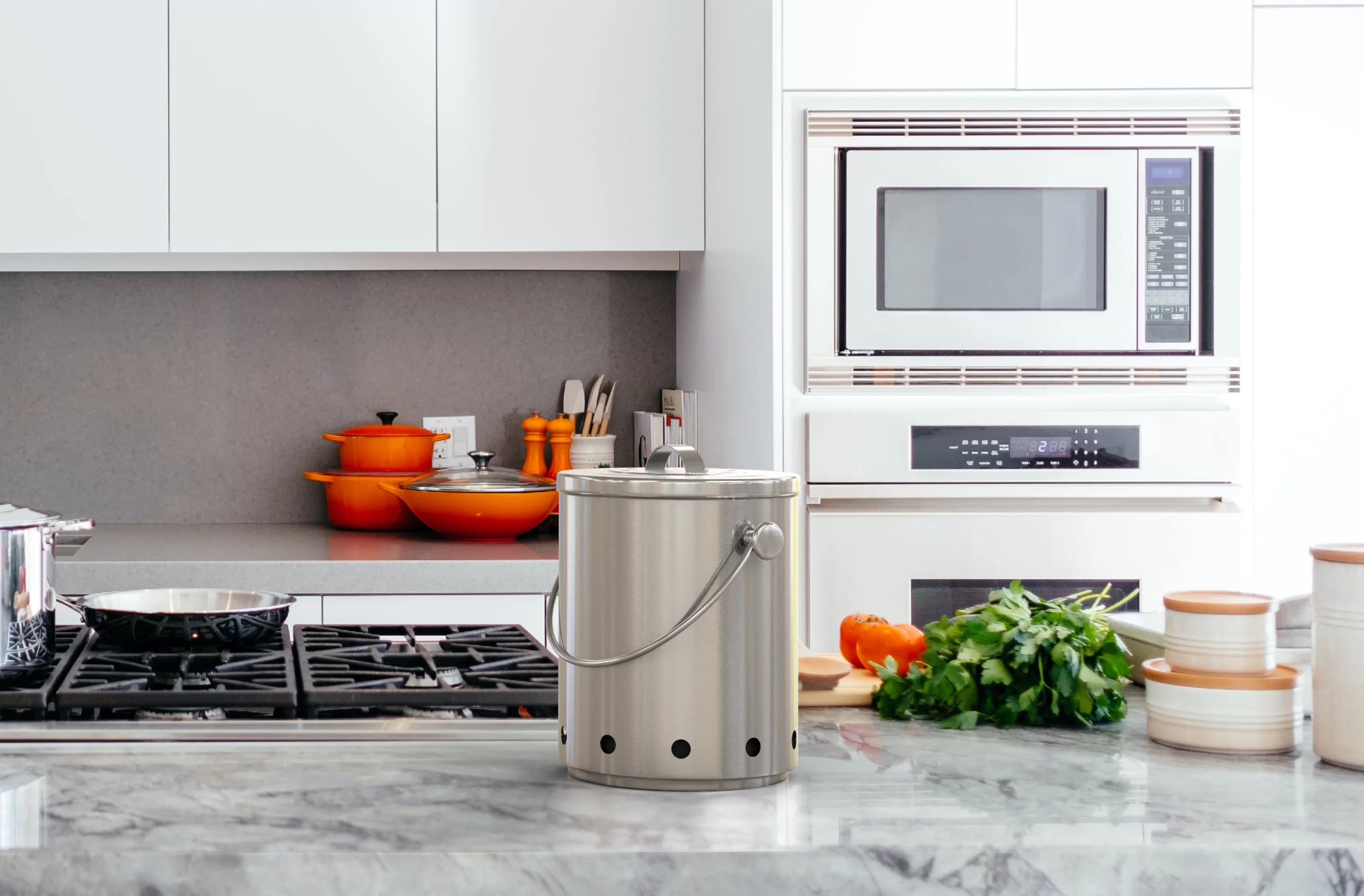 Kamaro Products' stainless steel compost bin is the perfect addition to any kitchen