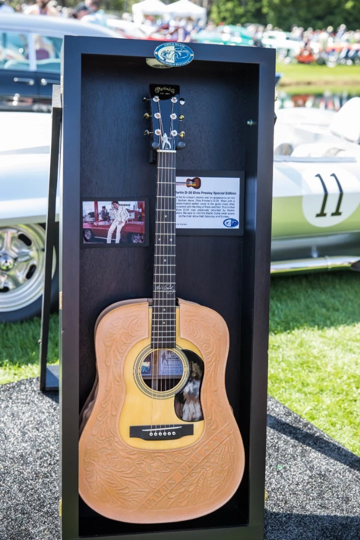 Elvis Presley's Martin D-28 is the guitar most-associated with the King of Rock and Roll, thanks to his regular use of the guitar in concerts and an appearance on the mega-rating Ed Sullivan Show. Martin guitars loaned one of the ultra-rare D-28s to Amelia Island Concours to accompany the Corvette Stingray XP-87 driven by Elvis in the 1967 movie "Clam Bake"