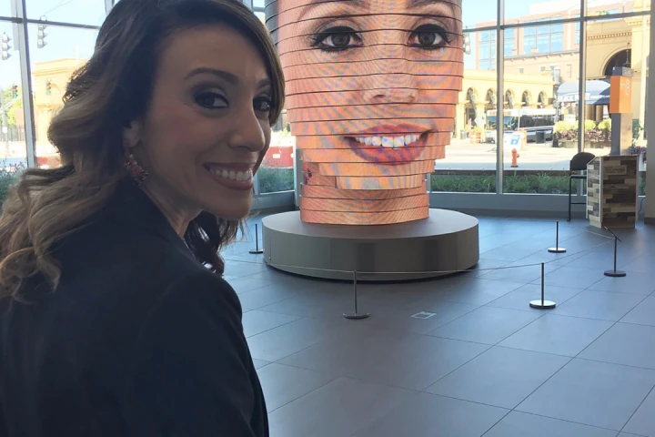As We Are is an interactive public art installation, where visitors' selfies are displayed on a giant head for all to see