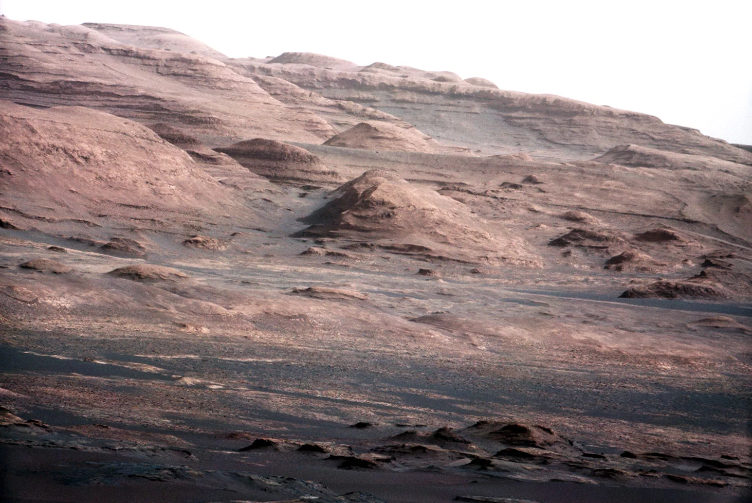 One of the first early, color-enhanced images sent back by Curiosity in August 2012