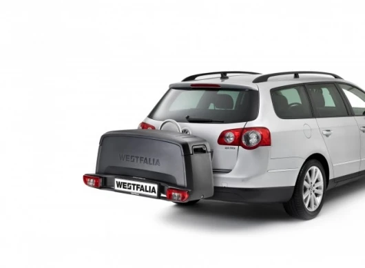 The PortiloBox converts from towbar-mounted bicycle rack to extra boot-space in a matter of seconds