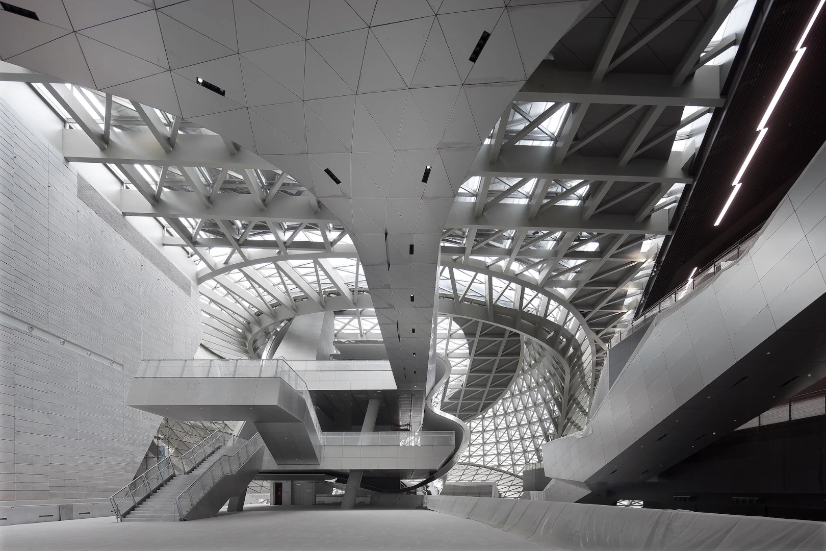 The cavernous building includes solar power and an efficient geothermal heat pump