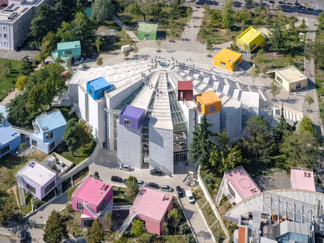The Pyramid of Tirana, by MVRDV, reaches a maximum height of 24.5 m (80 ft)