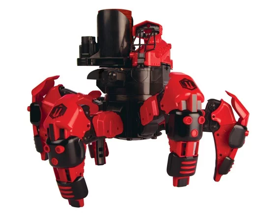 The 10-inch tall Attacknid maneuvers easily in any direction and has a 360-degree rotating head that can rapid fire projectiles up to 30 feet