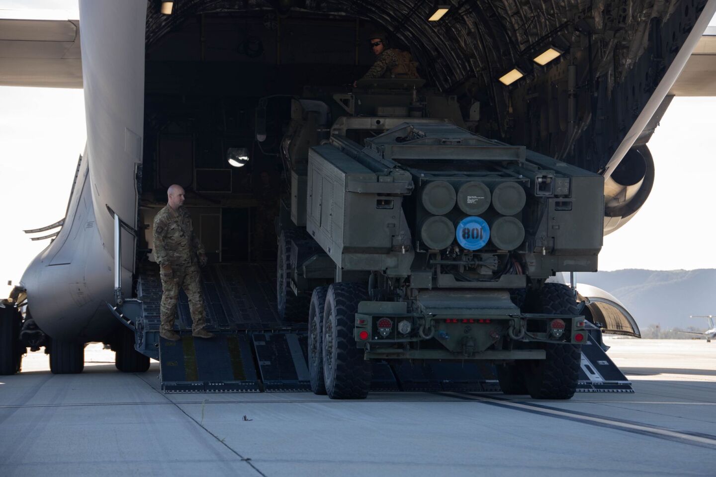 The HIMARS launcher can fit on a standard transport aircraft