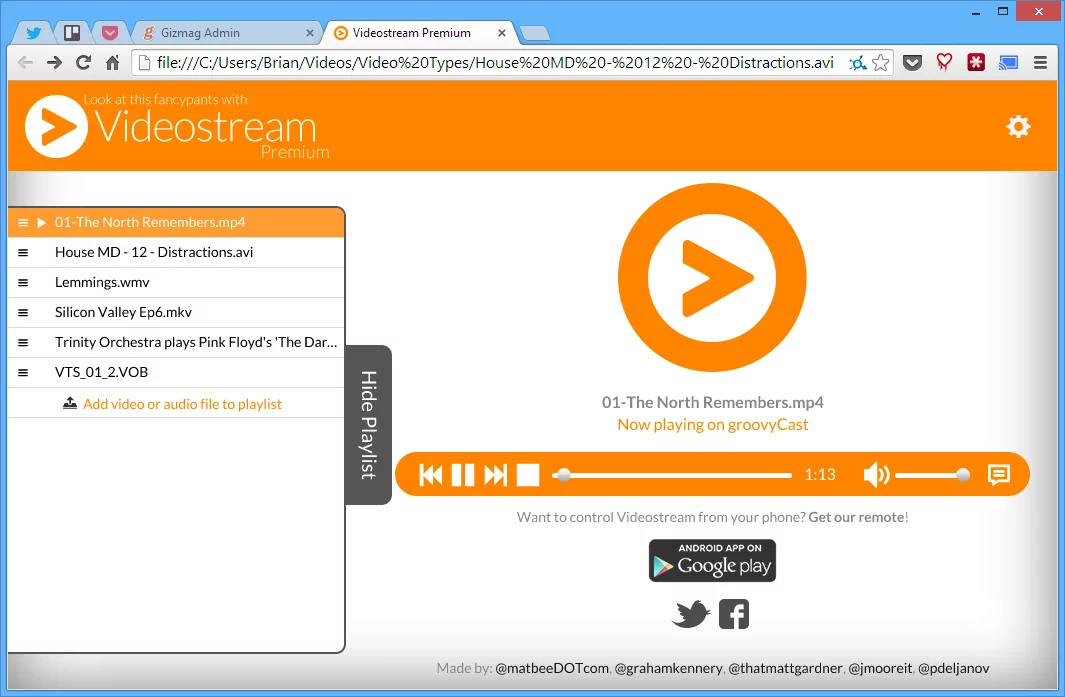 The playlist feature for Videostream premium makes managing media easy