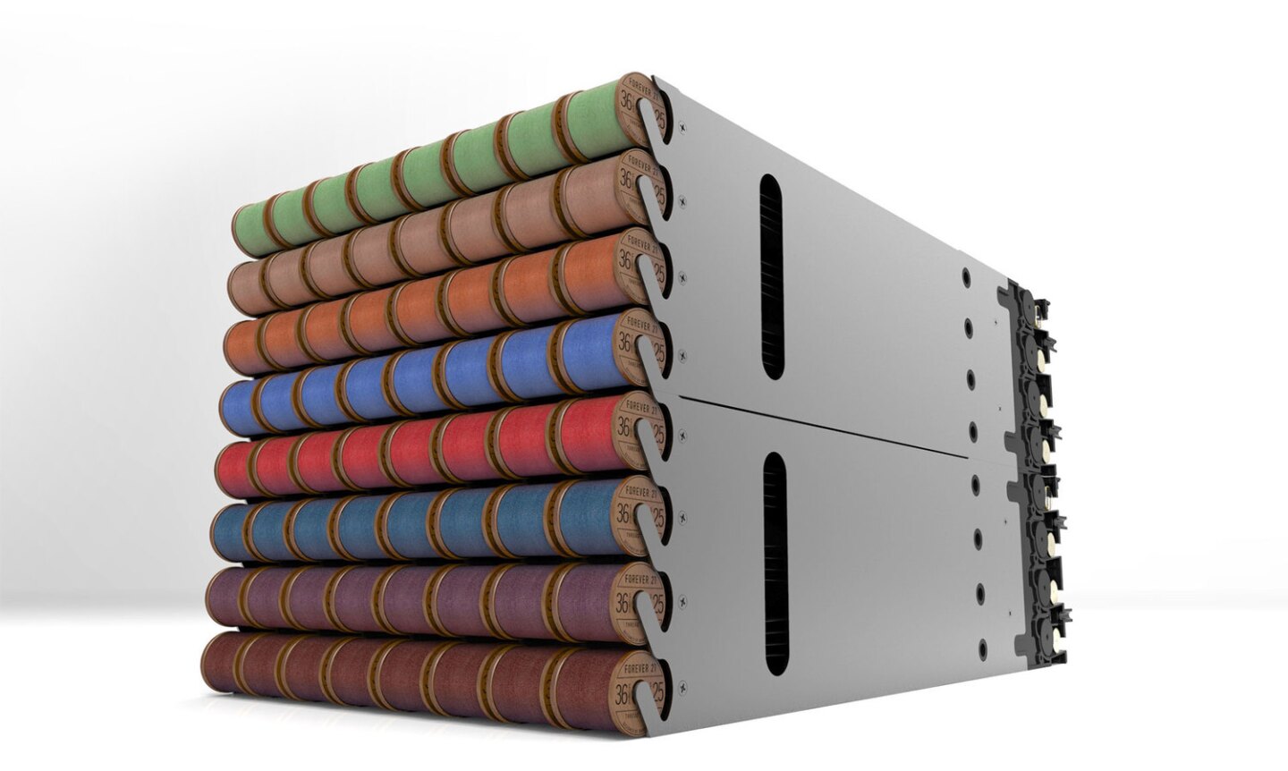 It's probably easiest to think of the spools of thread like pixels in a TV screen