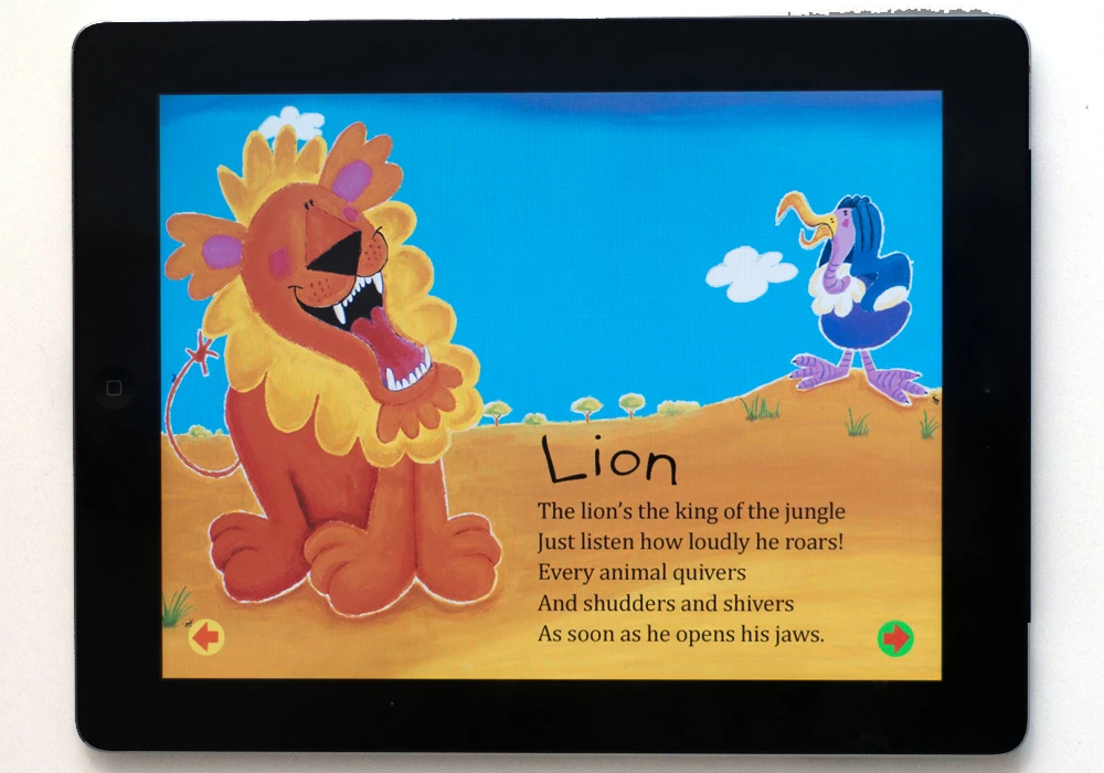 The Rumble In The Jungle app is animated version of the Giles Andreae classic picture book and read by Hugh Laurie
