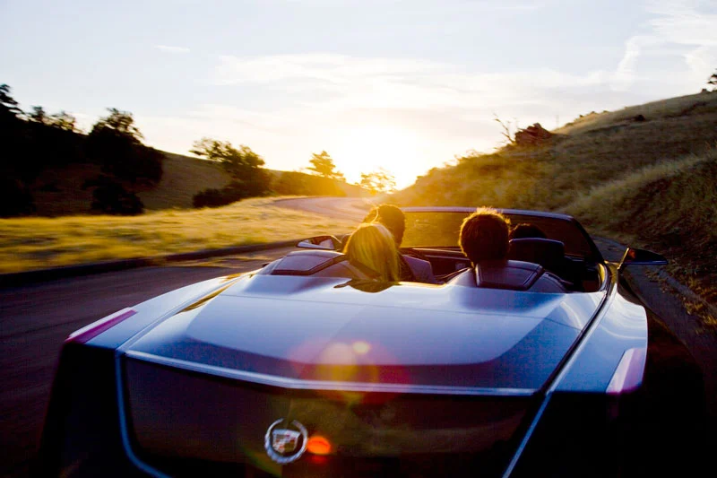 The Cadillac Ciel luxury open tourer concept car on the road.
