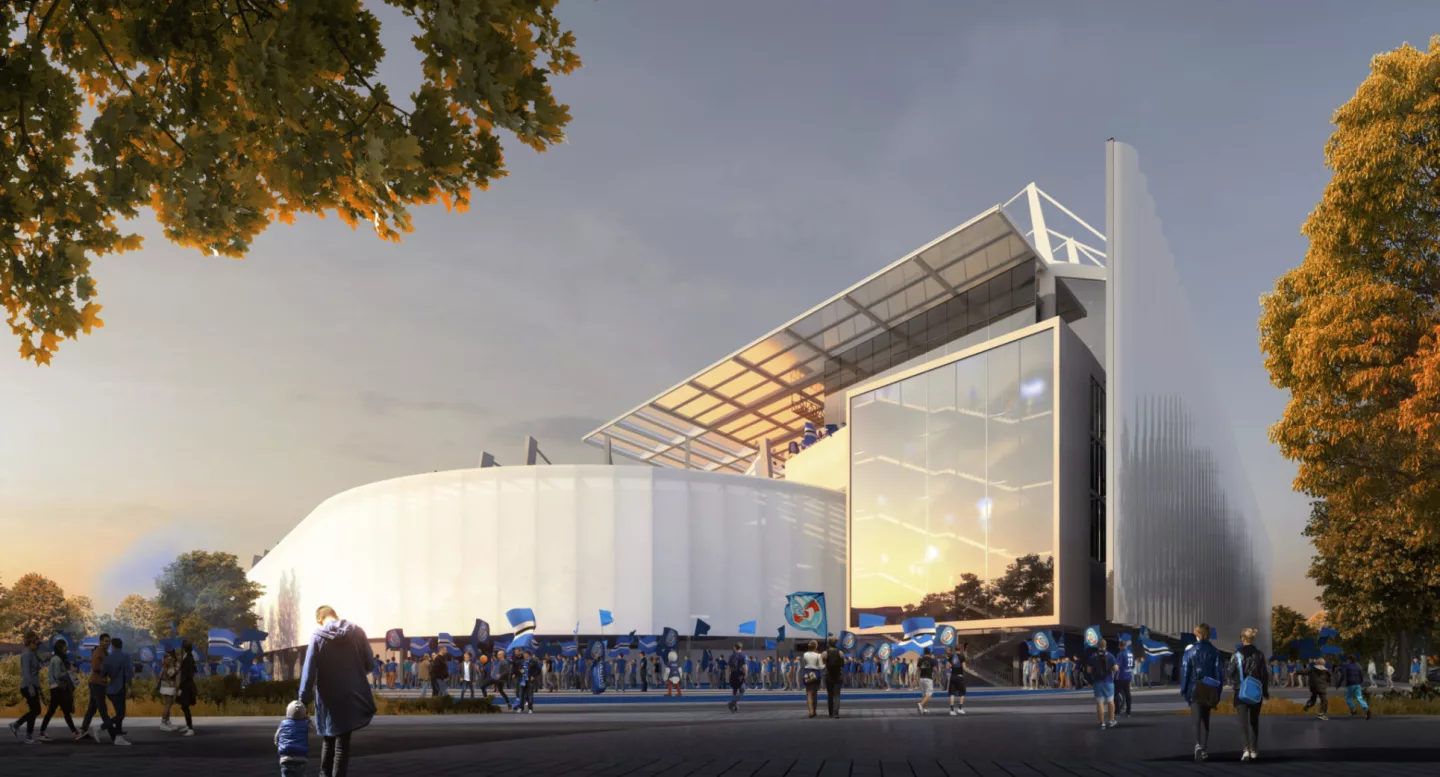 The Stade de la Meinau Renovation will include the use of recycled building materials and the installation of solar panels and rainwater collection