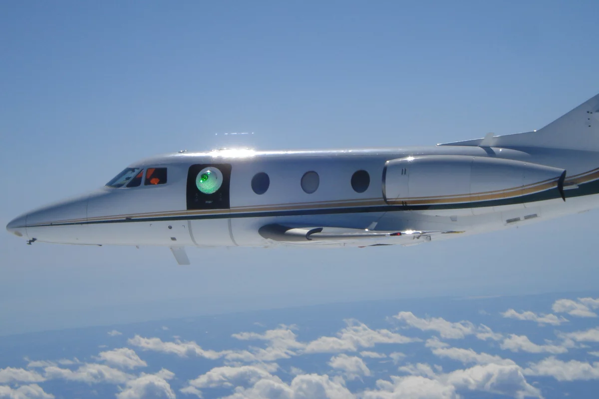 The laser turret prototype being tested on the University of Notre Dame’s Airborne Aero Optical Laboratory Transonic Aircraft in Michigan (Photo: Air Force Research Laboratory)