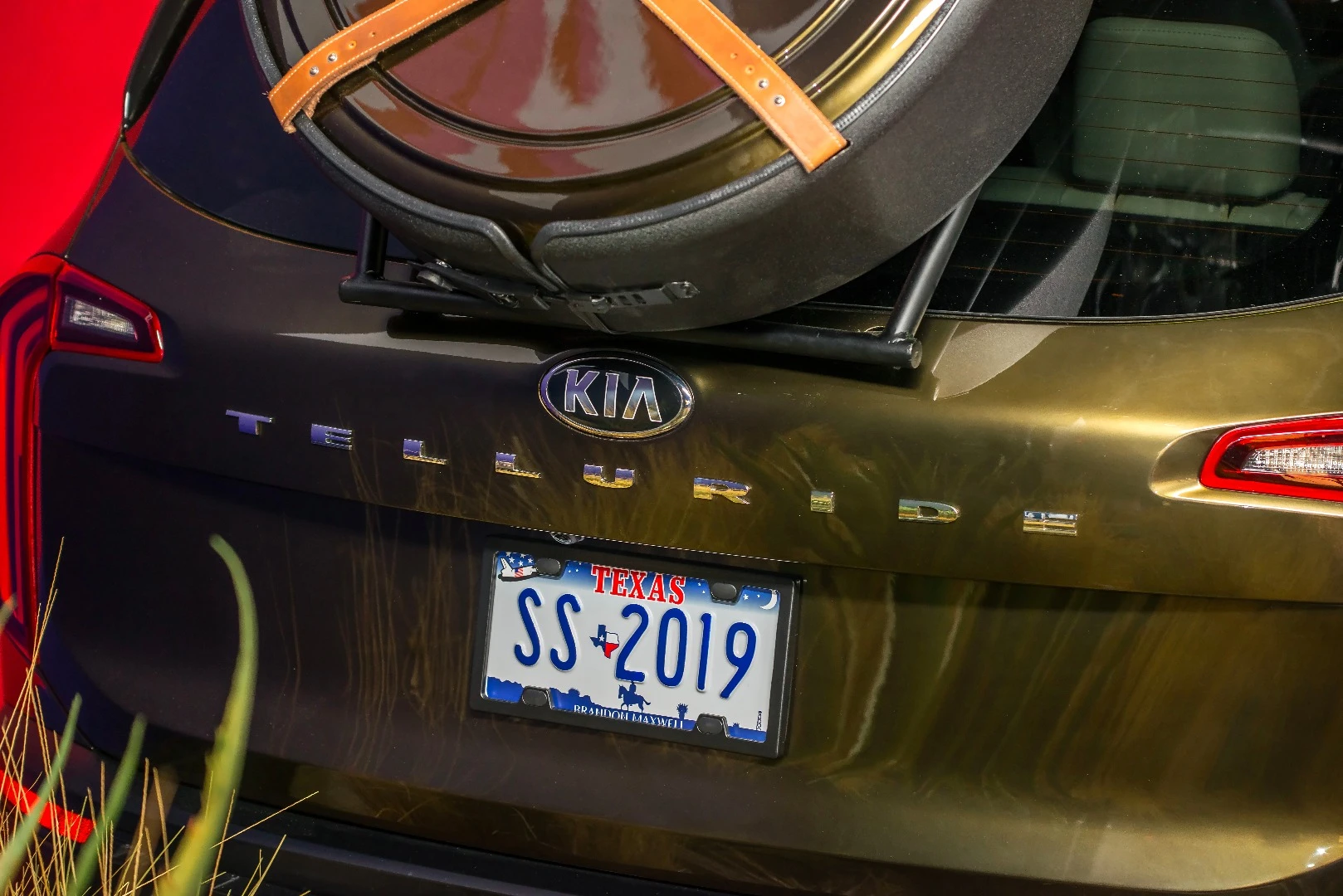 A spare tire holder provides one more unique touch out back