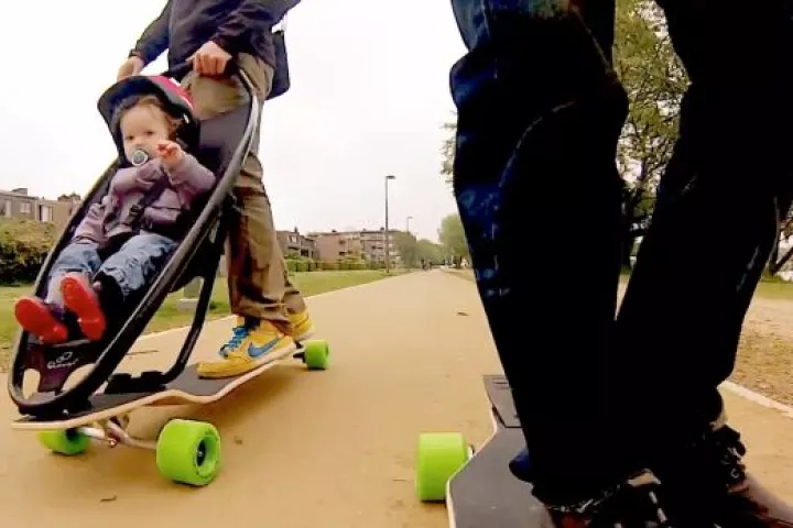 The Longboard Stroller in action