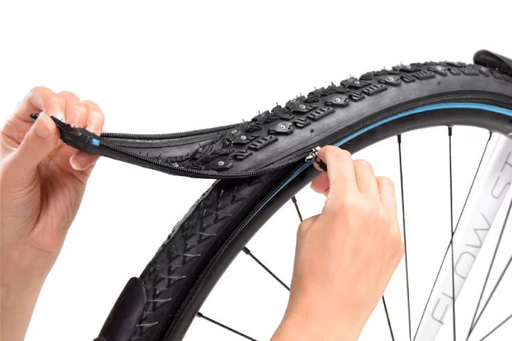 The reTyre winter skin is installed over the base tire