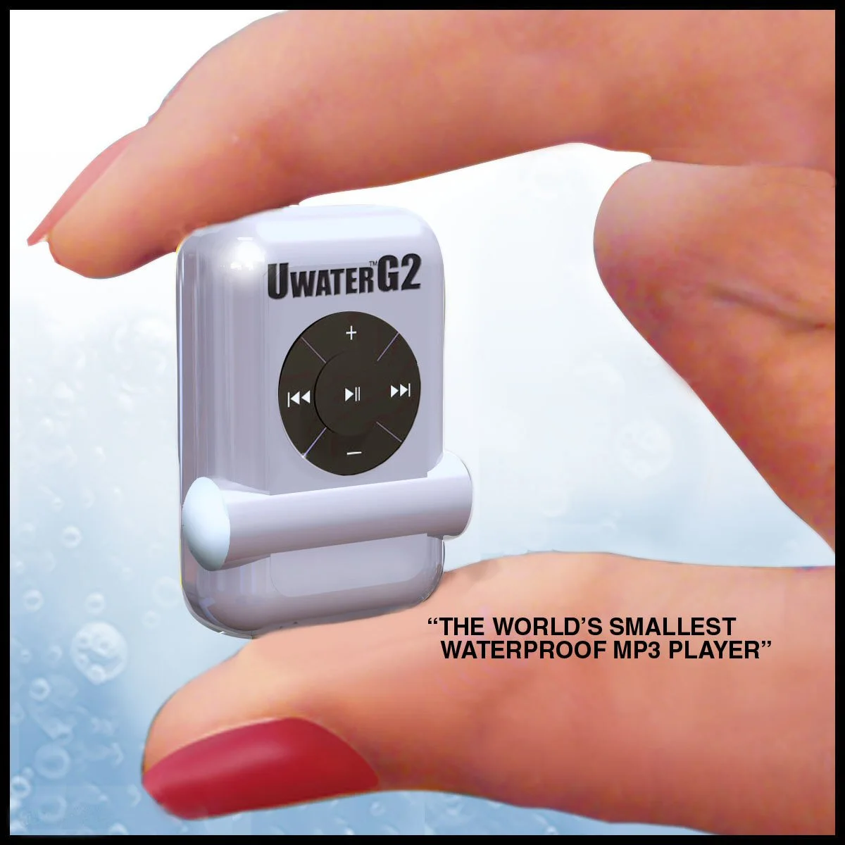 It's claimed to be the world's smallest waterproof MP3 player with dimensions of just just 0.4 x 1.25 x 1.75-inch