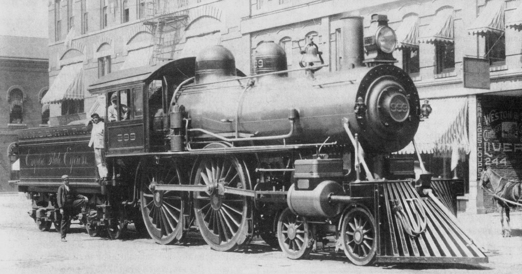 In 1891 at a time when the motor car was yet to become a commercial product, the Empire State Express covered the 436 miles from New York to Buffalo in 7 hours 6 minutes, averaging 61.4 mph (98.8 km/h), with a top speed of 82 mph (132 km/h). By 1893 the same company's latest 4-4-0 steam locomotive (No. 999 above) was capable of 100 mph. When the first speed record attempts were made by automobiles, they were a long way behind the steam train.