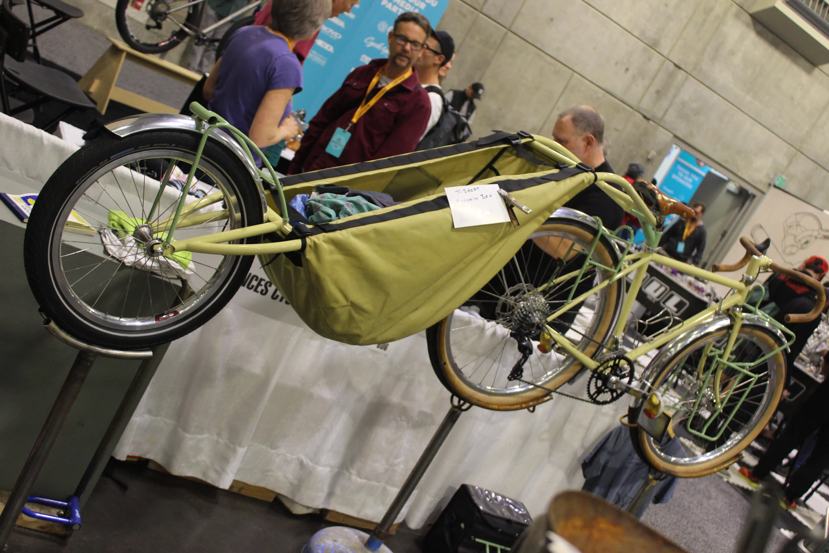 Frances manufactures these hammock-like Farfarer bike trailers