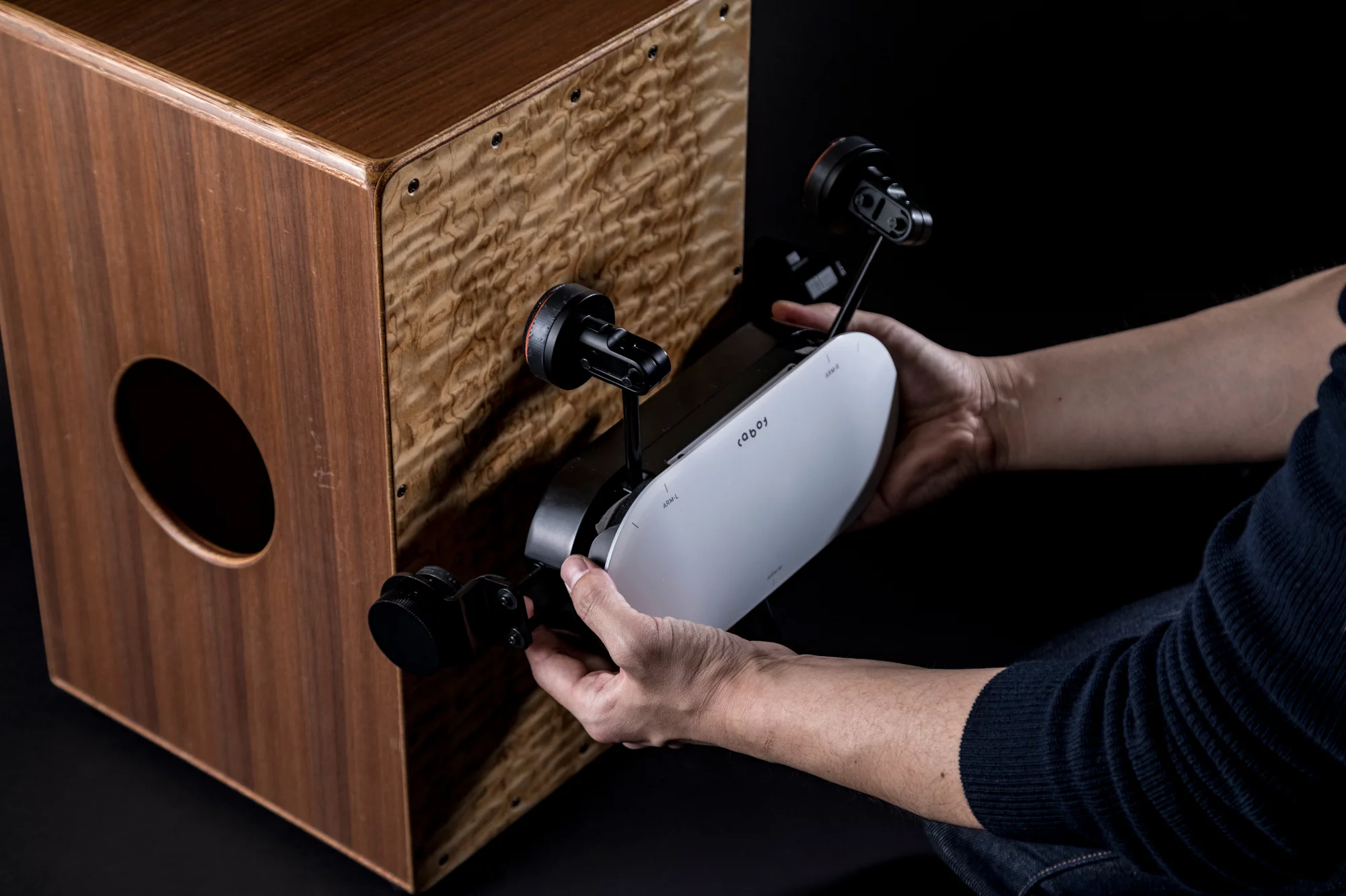 The Cabot hardware is attached to the front of a Cajon