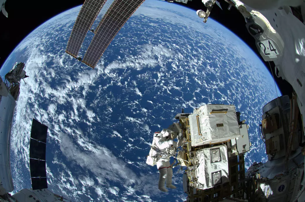 NASA astronaut Reid Wiseman take a stroll outside the International Space Station on October 7, 2014
