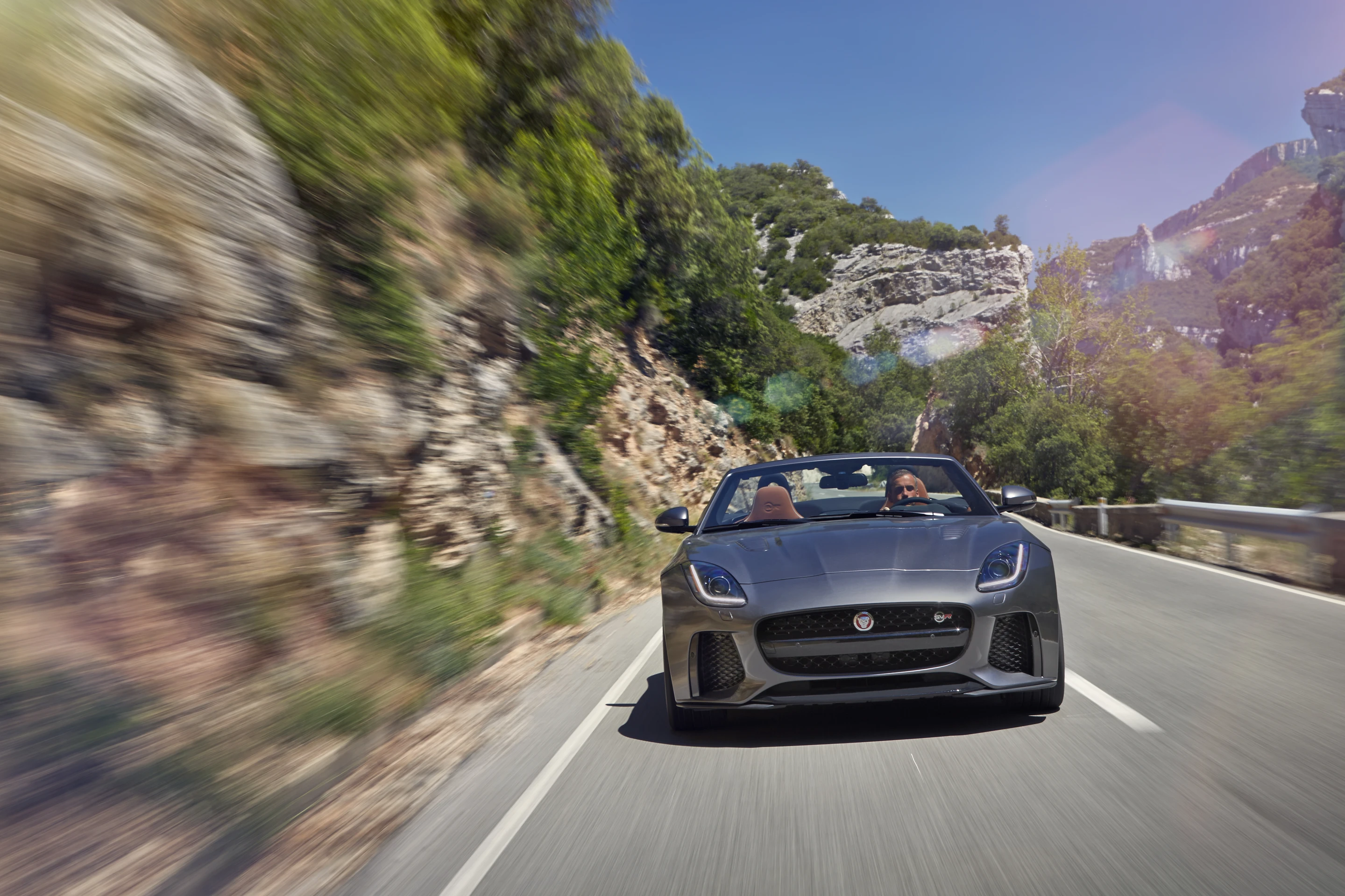 The Jaguar F-Type SVR on the road