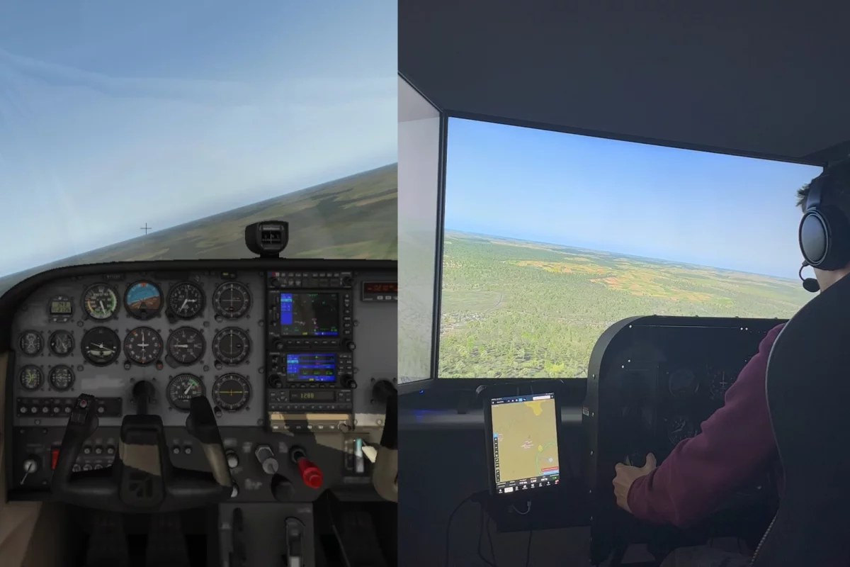 In a test of the artificially intelligent autopilot, both it (left) and a human pilot (right) controlled virtual aircraft in the same simulated airspace