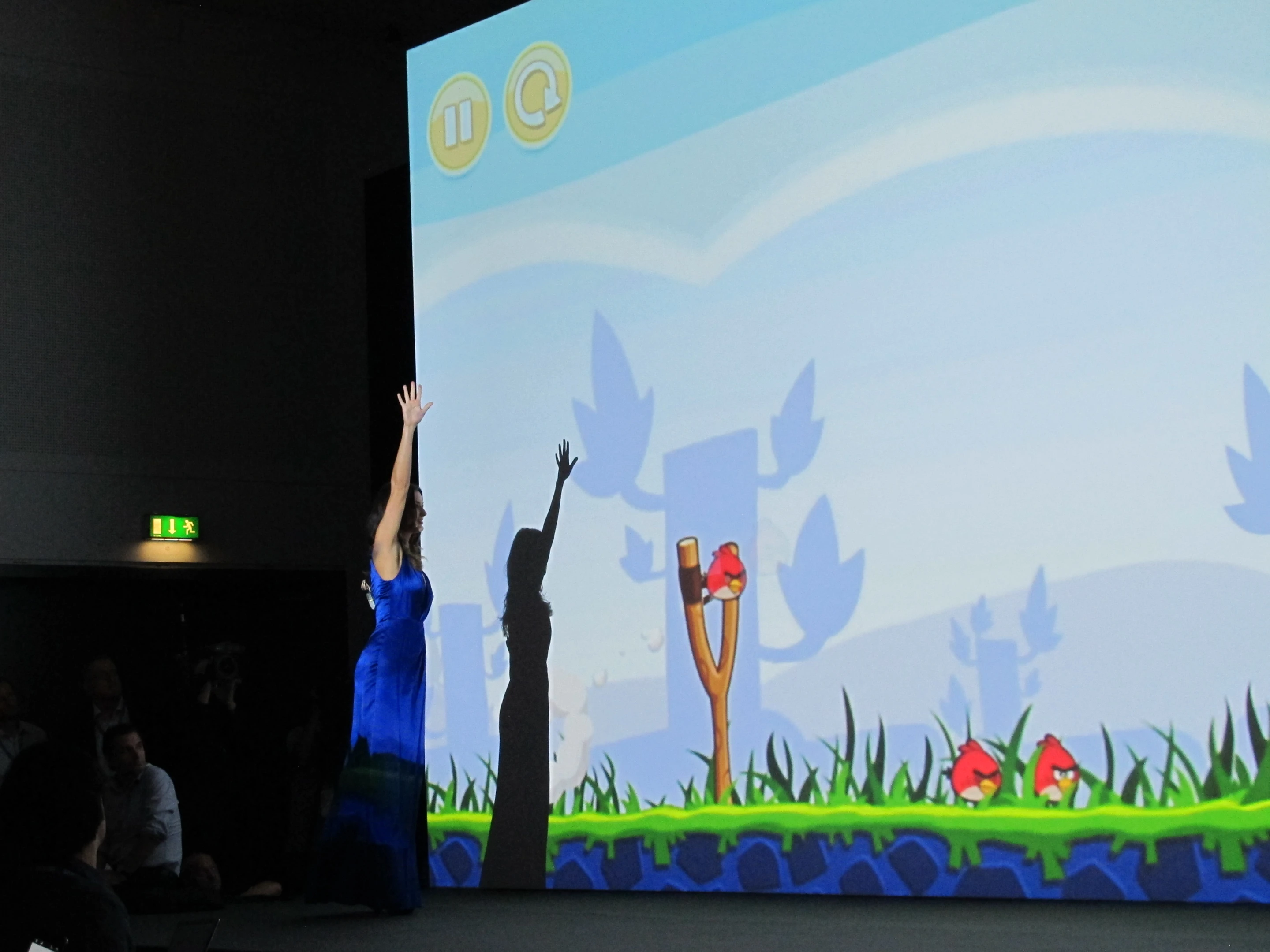 Angela Bellotte demoing the Angry Birds live motion control system