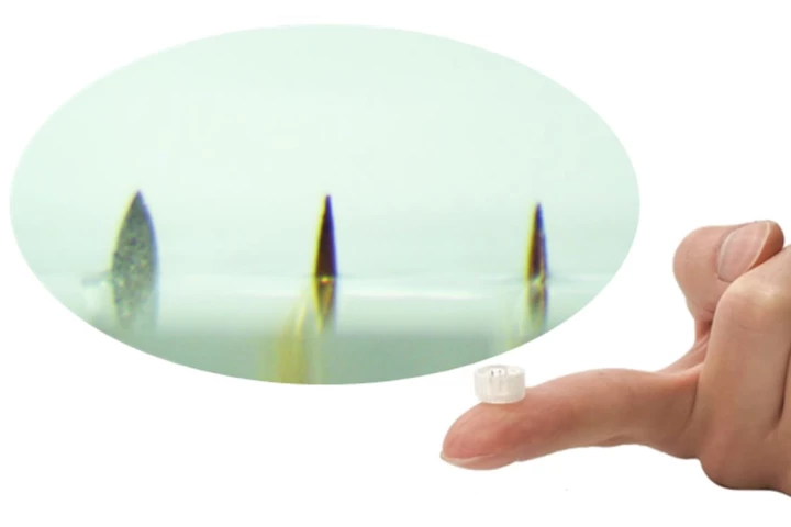 The microneedles used in the patch were made by cutting the ends off existing acupuncture needles
