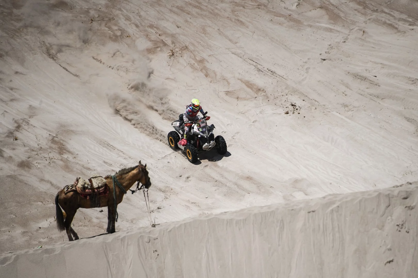 Local transport vs. Dakar style as Nijen of the Netherlands takes his Can-Am quad through Stage 11