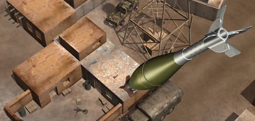 Illustration depicting an XM395 Accelerated Precision Mortar Initiative round closing in on a target (Image: U.S. Army)