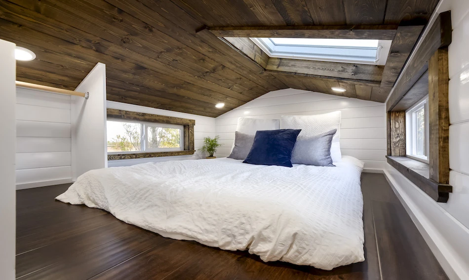 There is a skylight above the bed, perfect for star gazing and for allowing fresh air to flow through the home