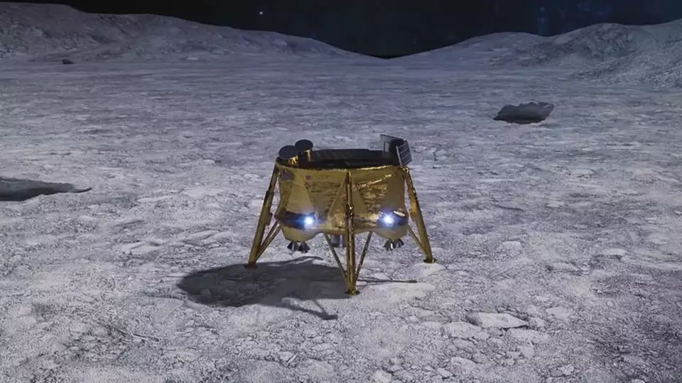 Render of the Beresheet lander on the Moon's surface