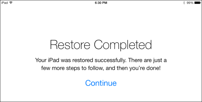 A successful restore from an iCloud backup from iOS 6 to iOS 7