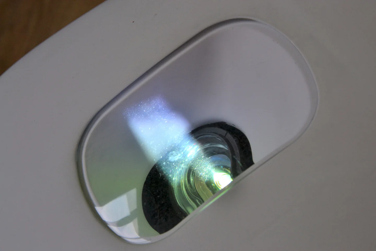 The LED projector inside Keecker would normally be found plugged into a power outlet, but its developers have managed to get it to run on battery power (Photo: Paul Ridden/Gizmag)
