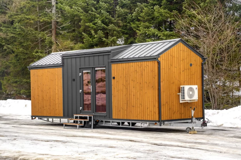 The Justine's exterior is clad in heat-treated pine and aluminum