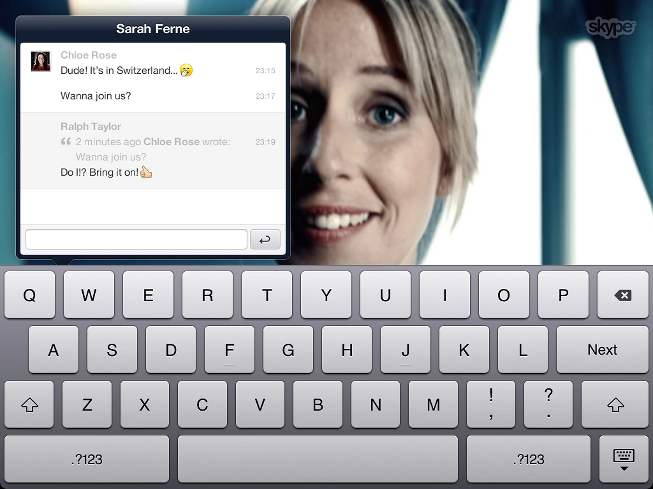 The Skype for iPad alternative Chat/IM screen